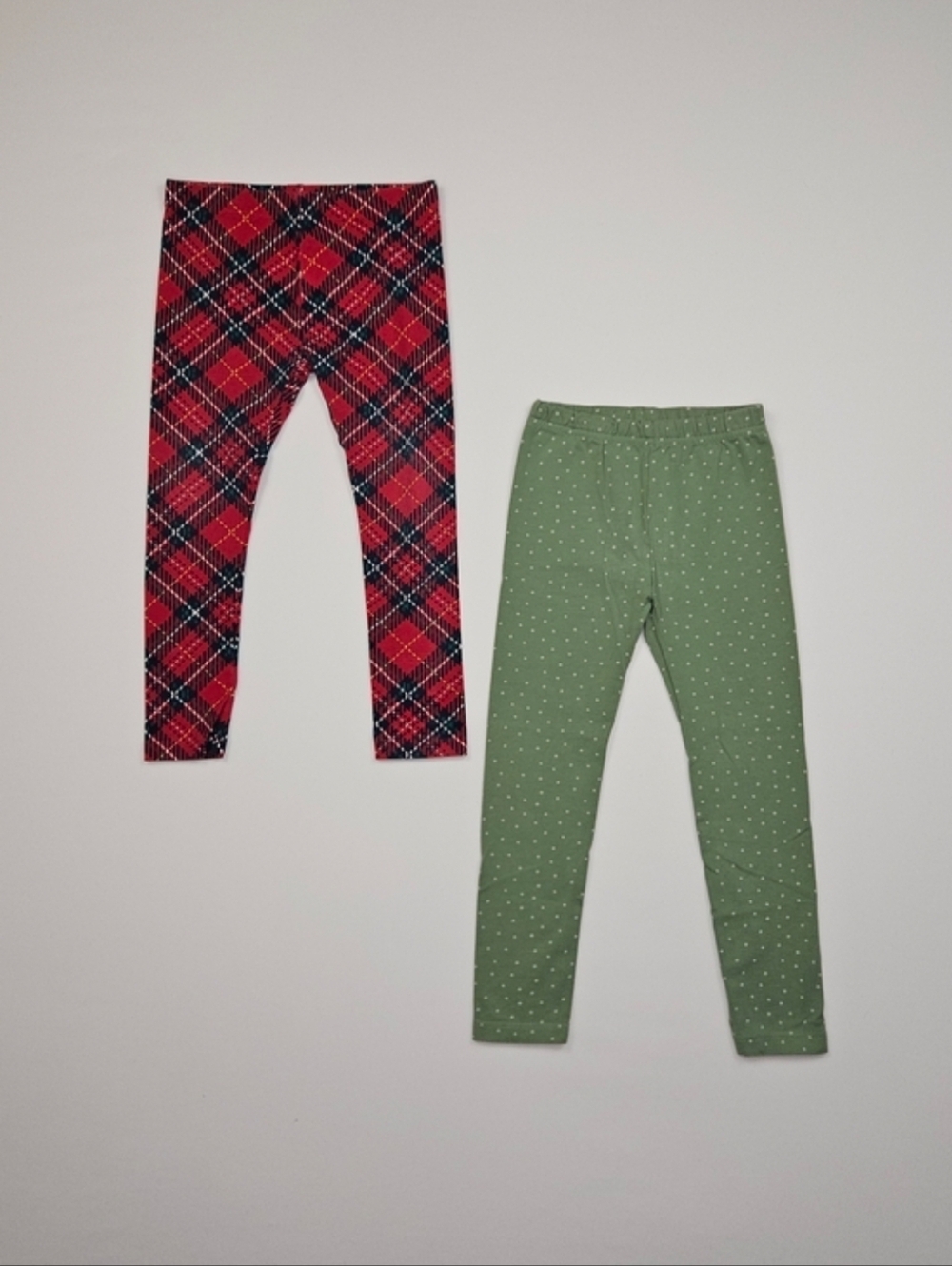 5/$25 George Girls Leggings Bundle XS 4-5 Red Plaid & Green Polka Dot